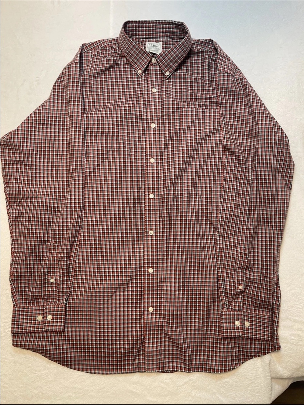 L.L. Bean Men's Burgundy Plaid Button-Down Shirt
